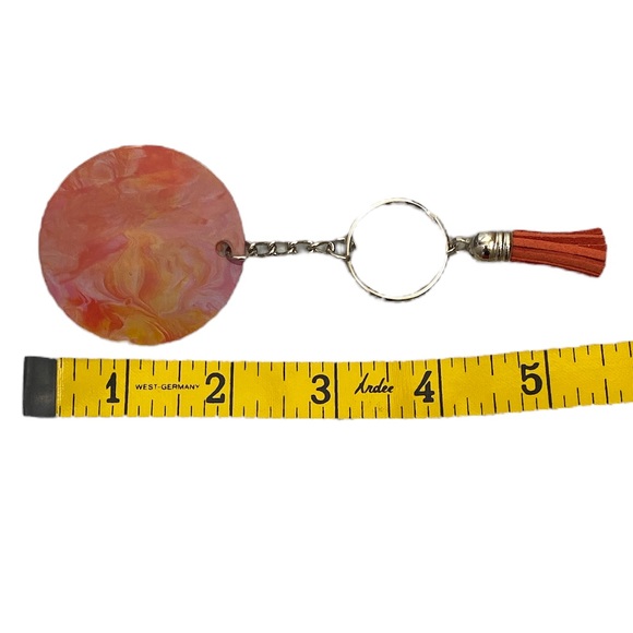 Handmade Fluid Art Red Gold Pink Swirl Keychain Bag Charm Tassel Unique Gift - Picture 7 of 12